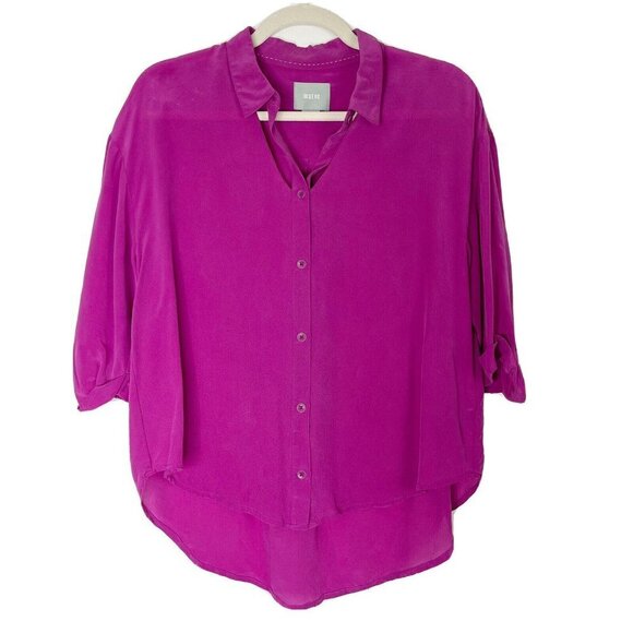 Anthropologie Maeve Silk Blouse Womens Size XS Pink Button Front Cutout Top - Picture 1 of 7